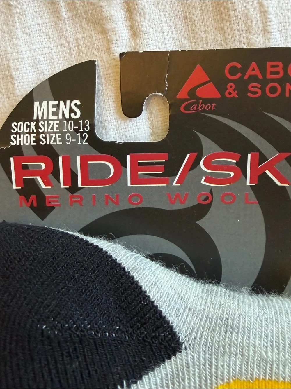 Men's Ride/Ski Merino Wool Socks in Light Gray with Yellow Emoji